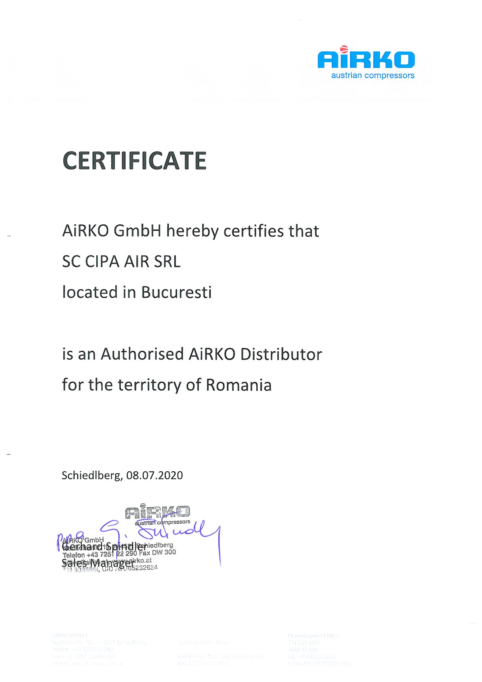 Certificat Airko